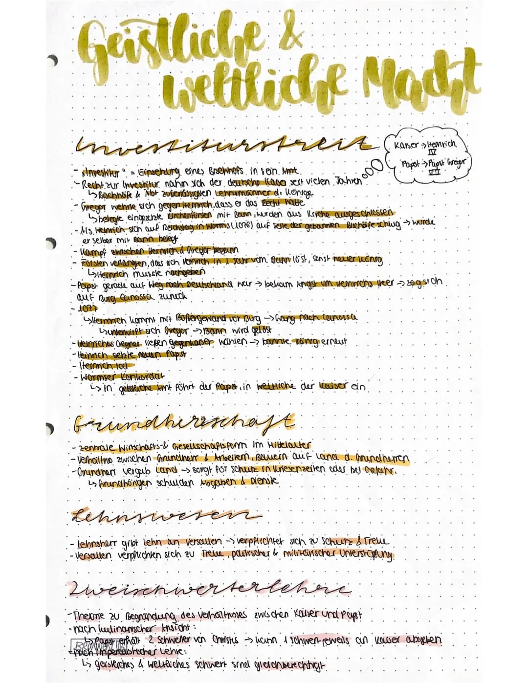 Geistliche &
weltliche Macht
Investiturstreit (kaner shemnich
17
investitur" = Einsehung eines Bischhofs in sein. Ant.
-Recht zur Inveshitur