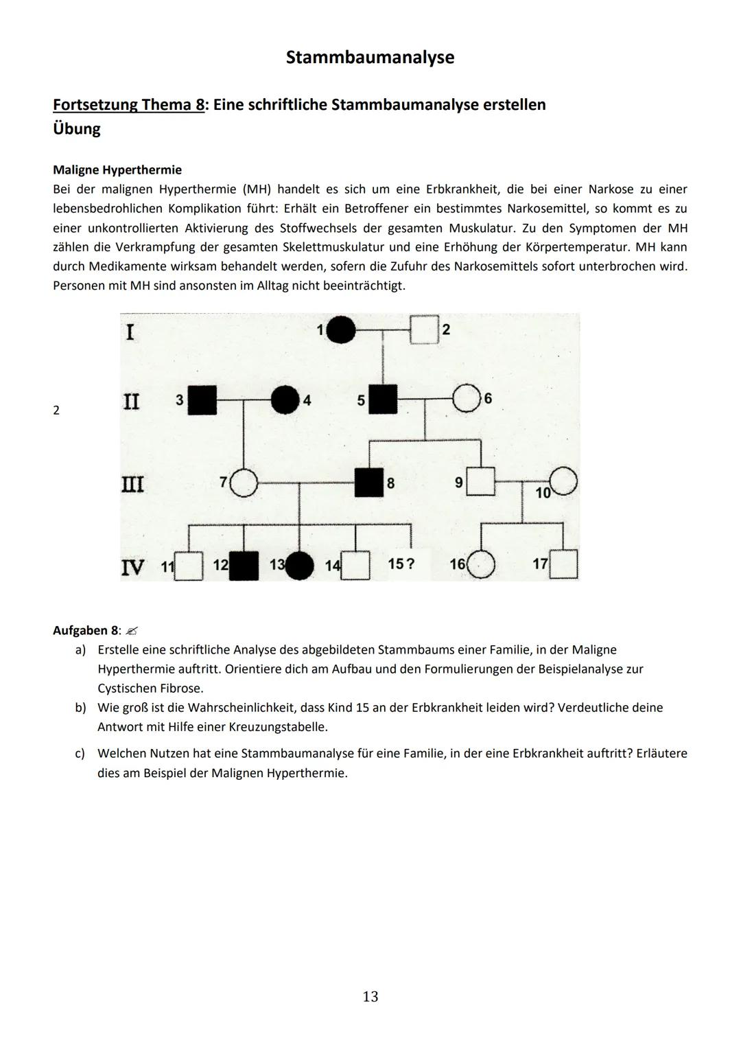 Thema 1: Einführung in die Stammbaumanalyse
Ziel der Analyse von Familienstammbäumen ist es, anhand von phänotypischen Merkmalen (Phänotyp =