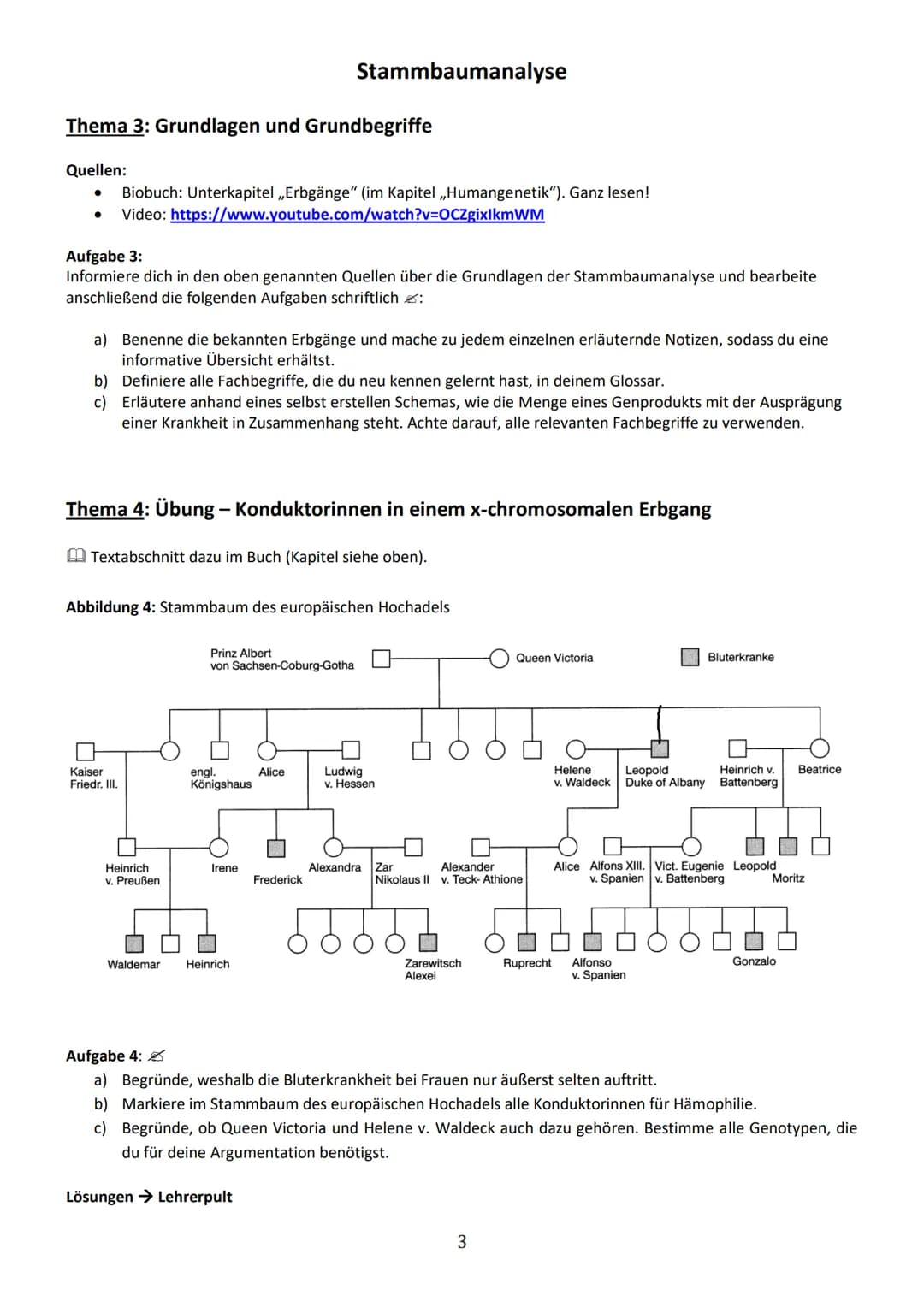 Thema 1: Einführung in die Stammbaumanalyse
Ziel der Analyse von Familienstammbäumen ist es, anhand von phänotypischen Merkmalen (Phänotyp =