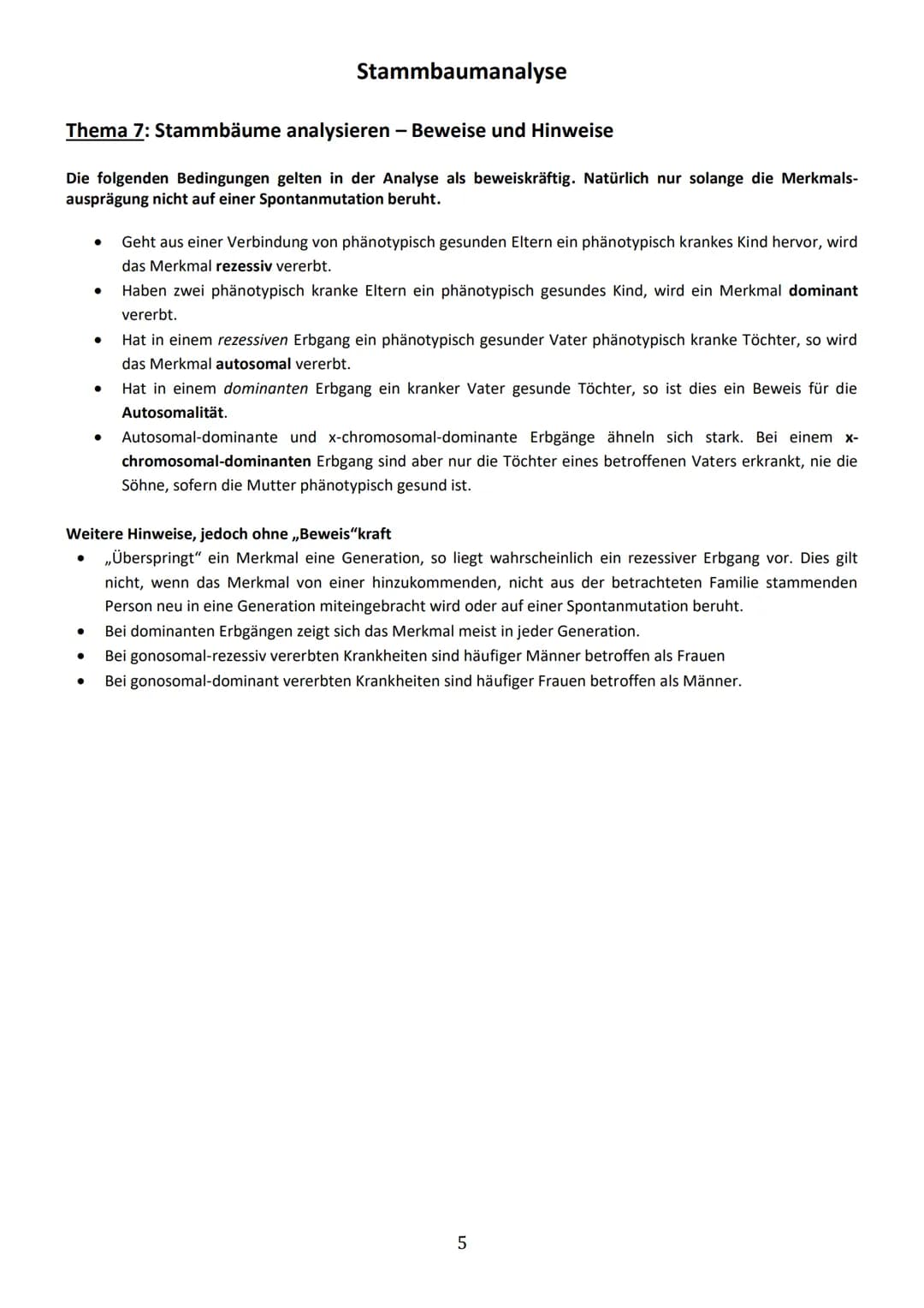 Thema 1: Einführung in die Stammbaumanalyse
Ziel der Analyse von Familienstammbäumen ist es, anhand von phänotypischen Merkmalen (Phänotyp =