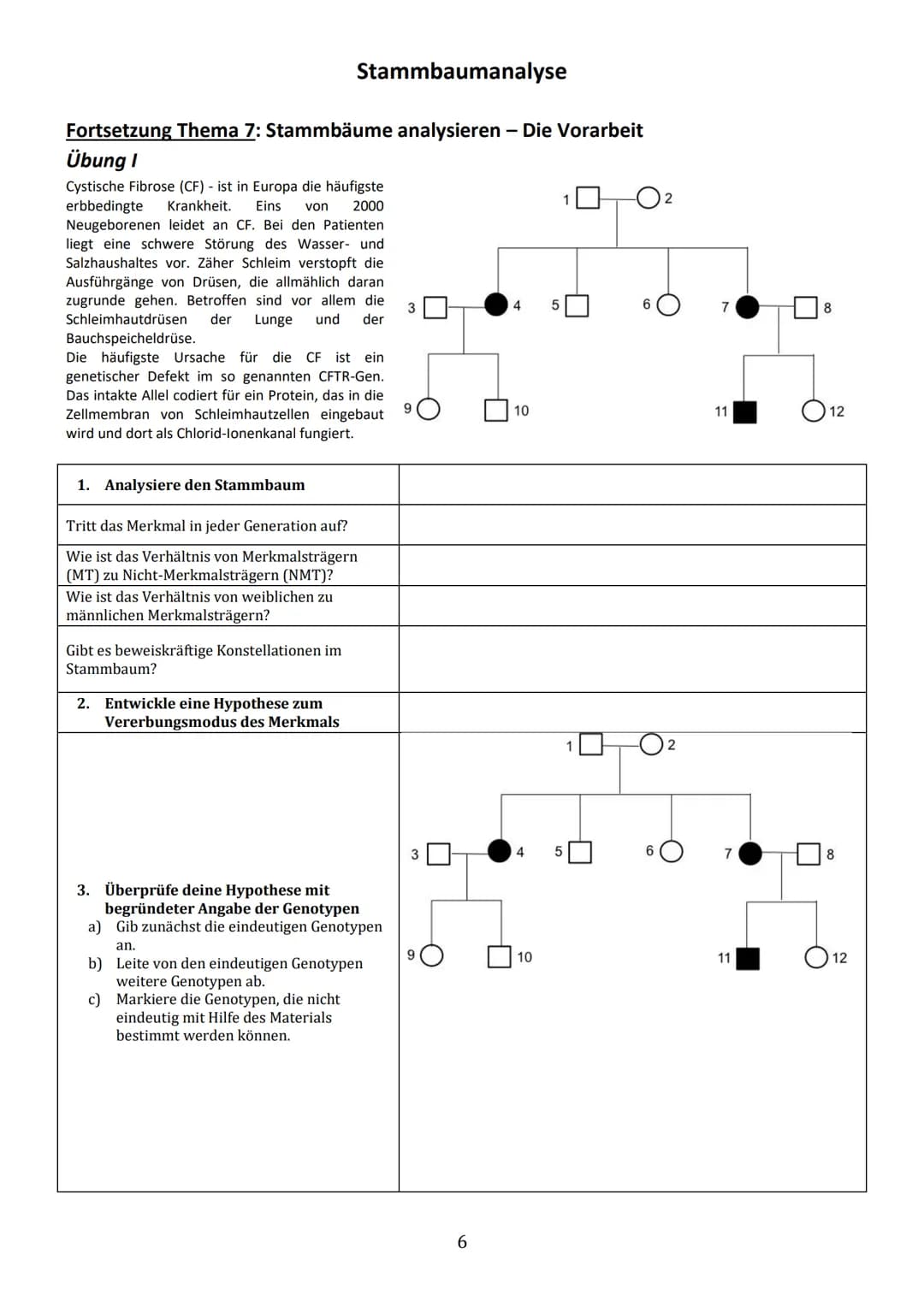 Thema 1: Einführung in die Stammbaumanalyse
Ziel der Analyse von Familienstammbäumen ist es, anhand von phänotypischen Merkmalen (Phänotyp =