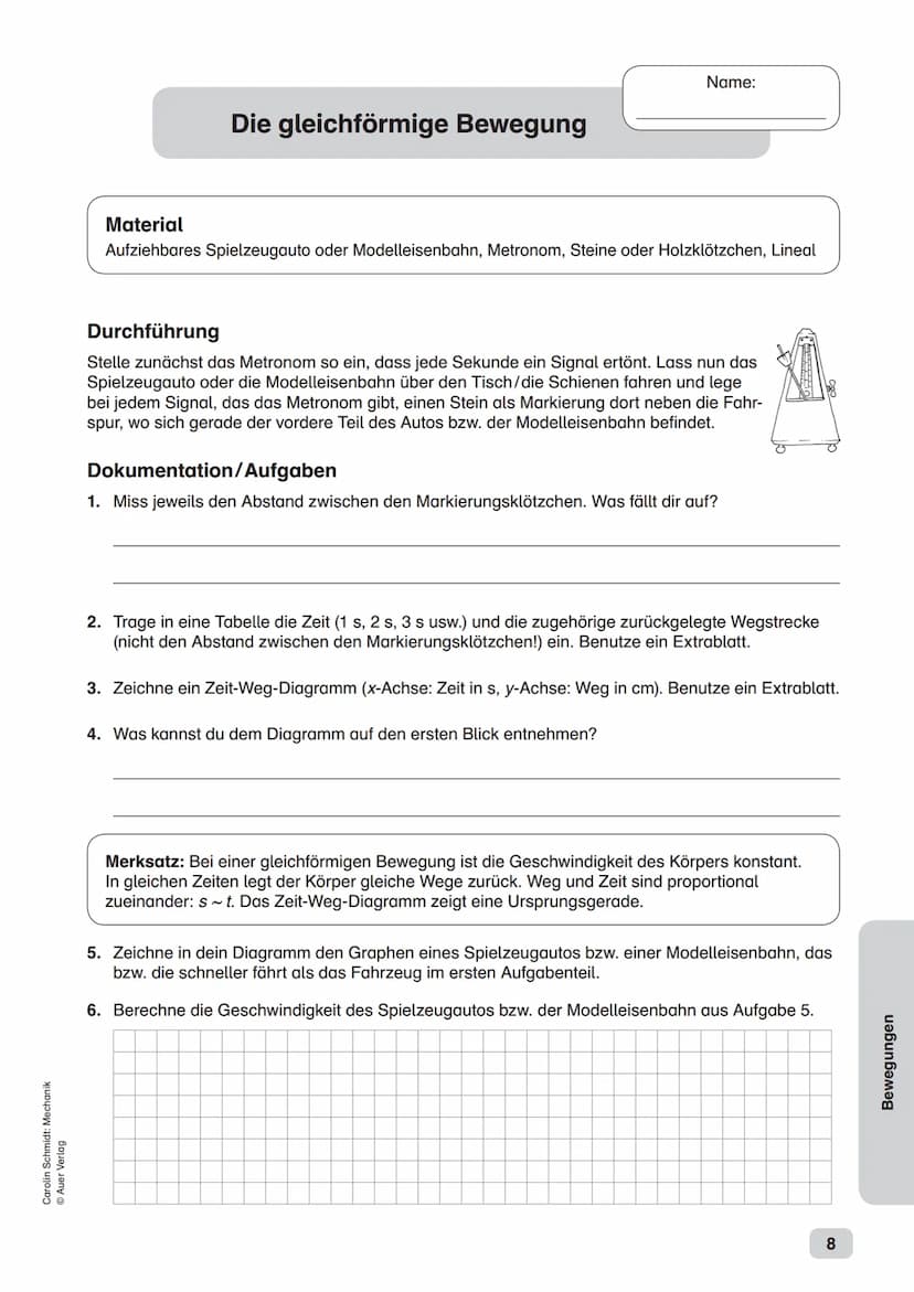 Carolin Schmidt: Mechanik
Ⓒ Auer Verlag
Materialaufstellung und Hinweise
Sämtliche Arbeitsblätter sind in entsprechener Anzahl zu vervielfäl