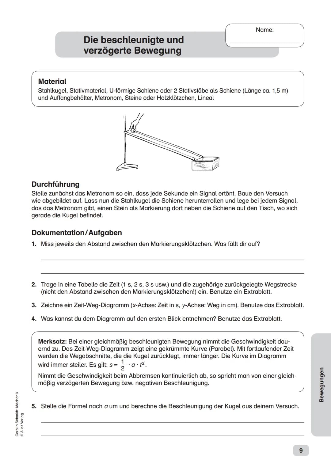 Carolin Schmidt: Mechanik
Ⓒ Auer Verlag
Materialaufstellung und Hinweise
Sämtliche Arbeitsblätter sind in entsprechener Anzahl zu vervielfäl