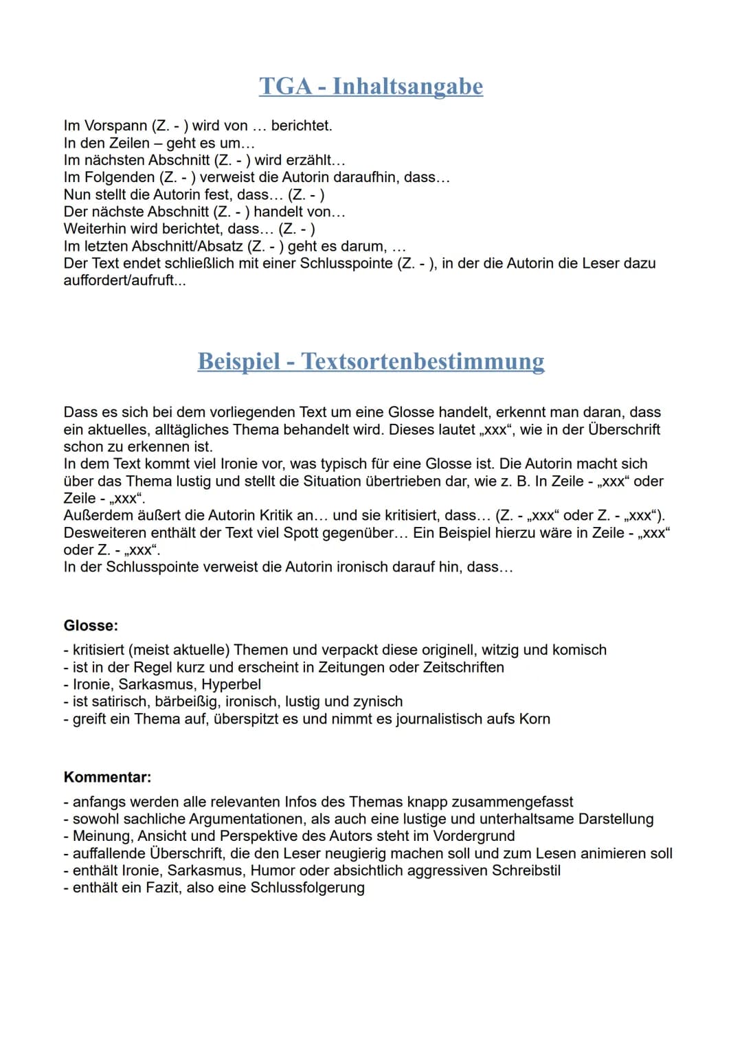 TGA - Inhaltsangabe
Im Vorspann (Z. - ) wird von ... berichtet.
In den Zeilen - geht es um...
Im nächsten Abschnitt (Z. - ) wird erzählt...
