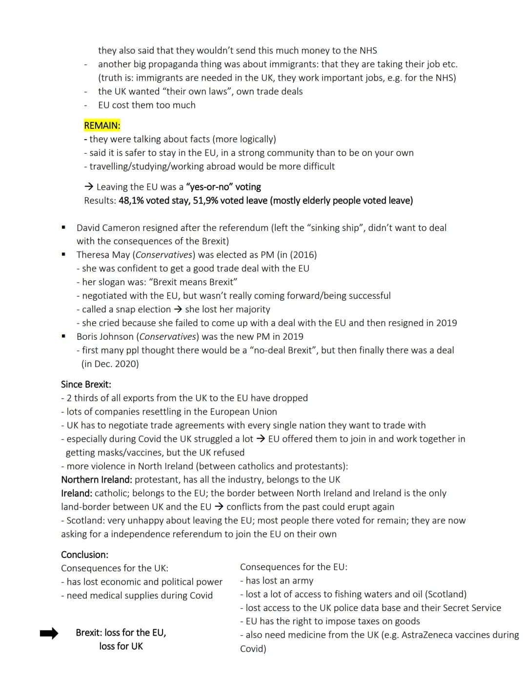 Brexit
= withdrawal of the United Kingdom from the European Union in January 2020
Timeline of events:
2010: hung parliament: "no party passe