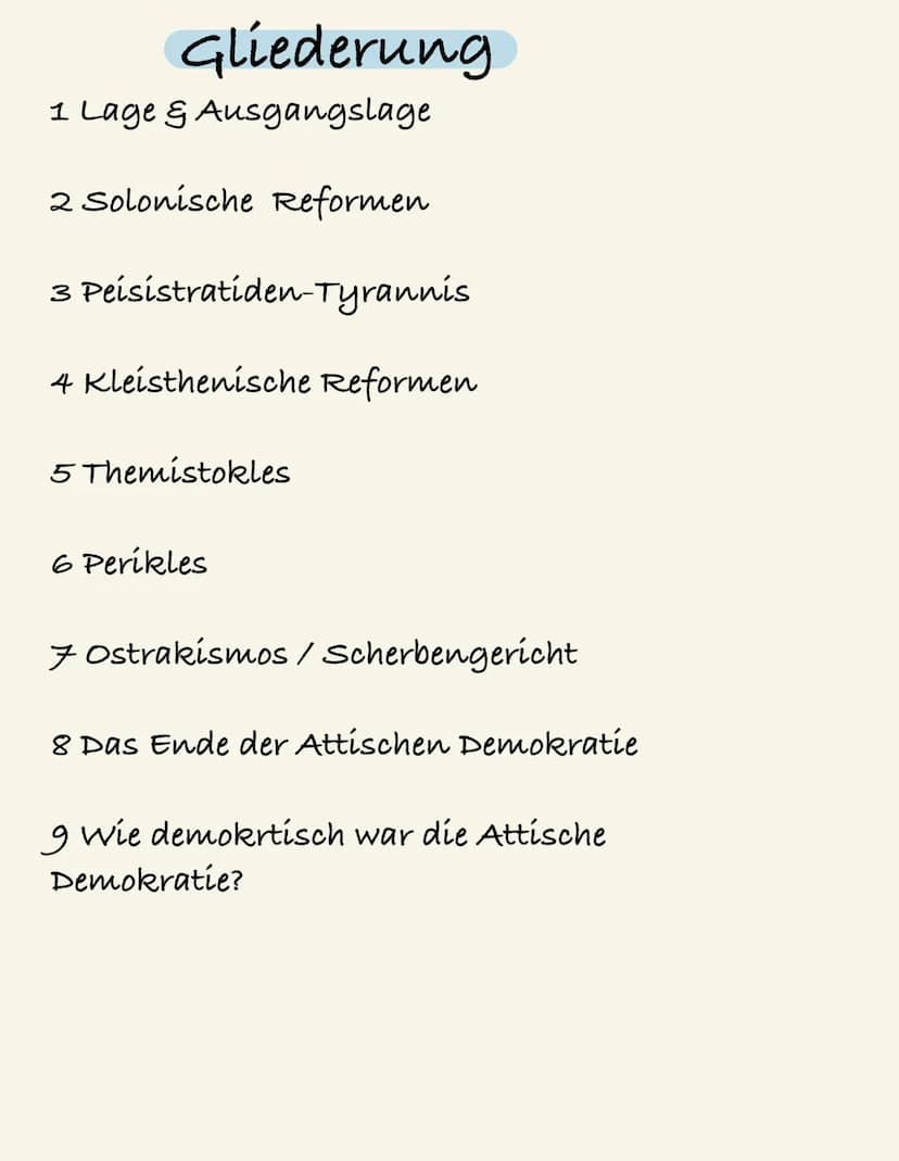 DIE ATTISCHE DEMOKRATIE
Defne Ayan
Fach: GGK
Fachlehrer: Herr Mourad
Klasse: 11a
übersicht
1. Die gesellschaftliche Krise Athens im 7. Jahrh