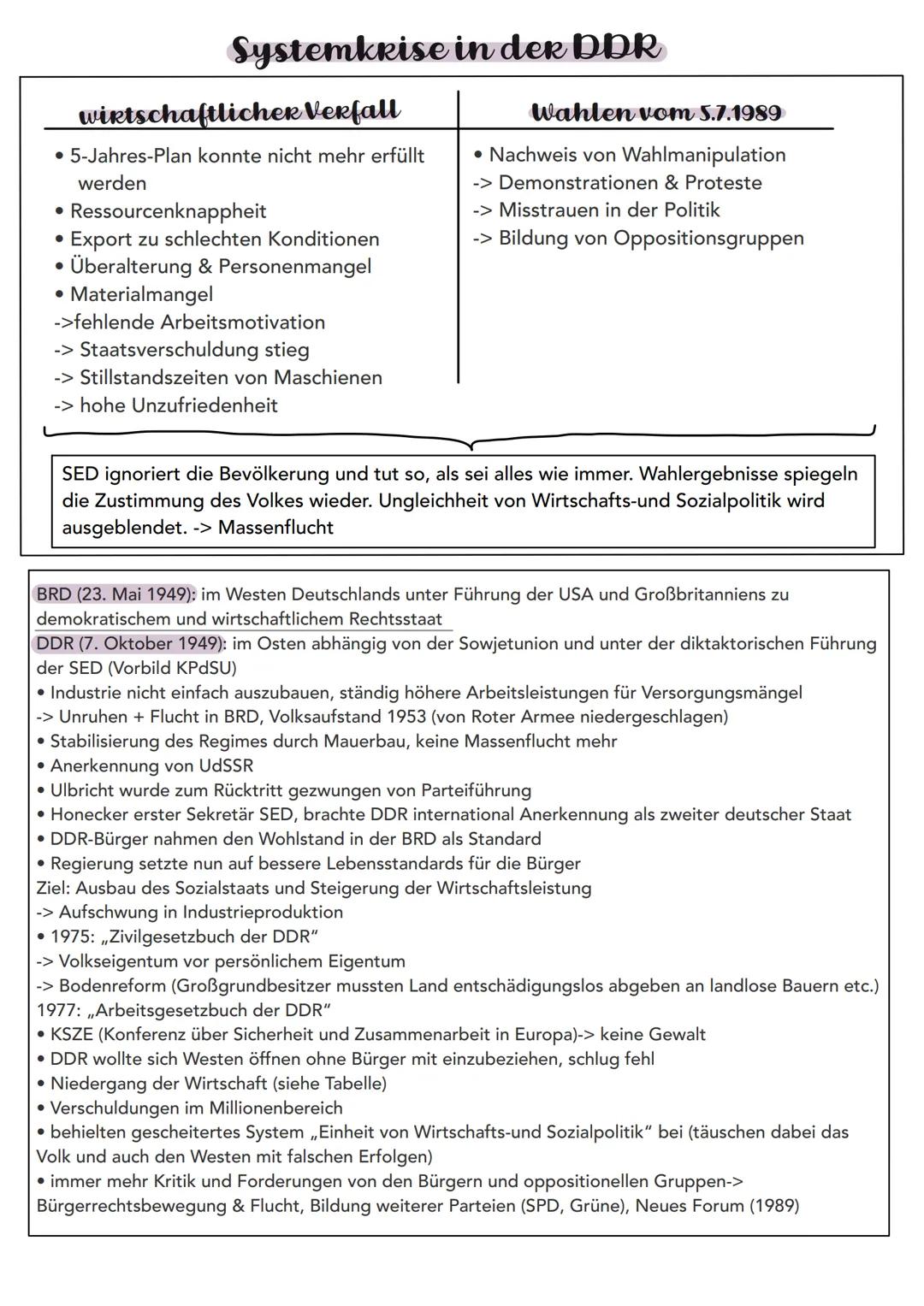 # Geschichte Lernzettel

## Thema:

*   Daten
*   Begriffe
*   Systemkrise in der DDR (Wirtschaft+Wahlen)
*   Perestroika, Glasnost
*   Maue