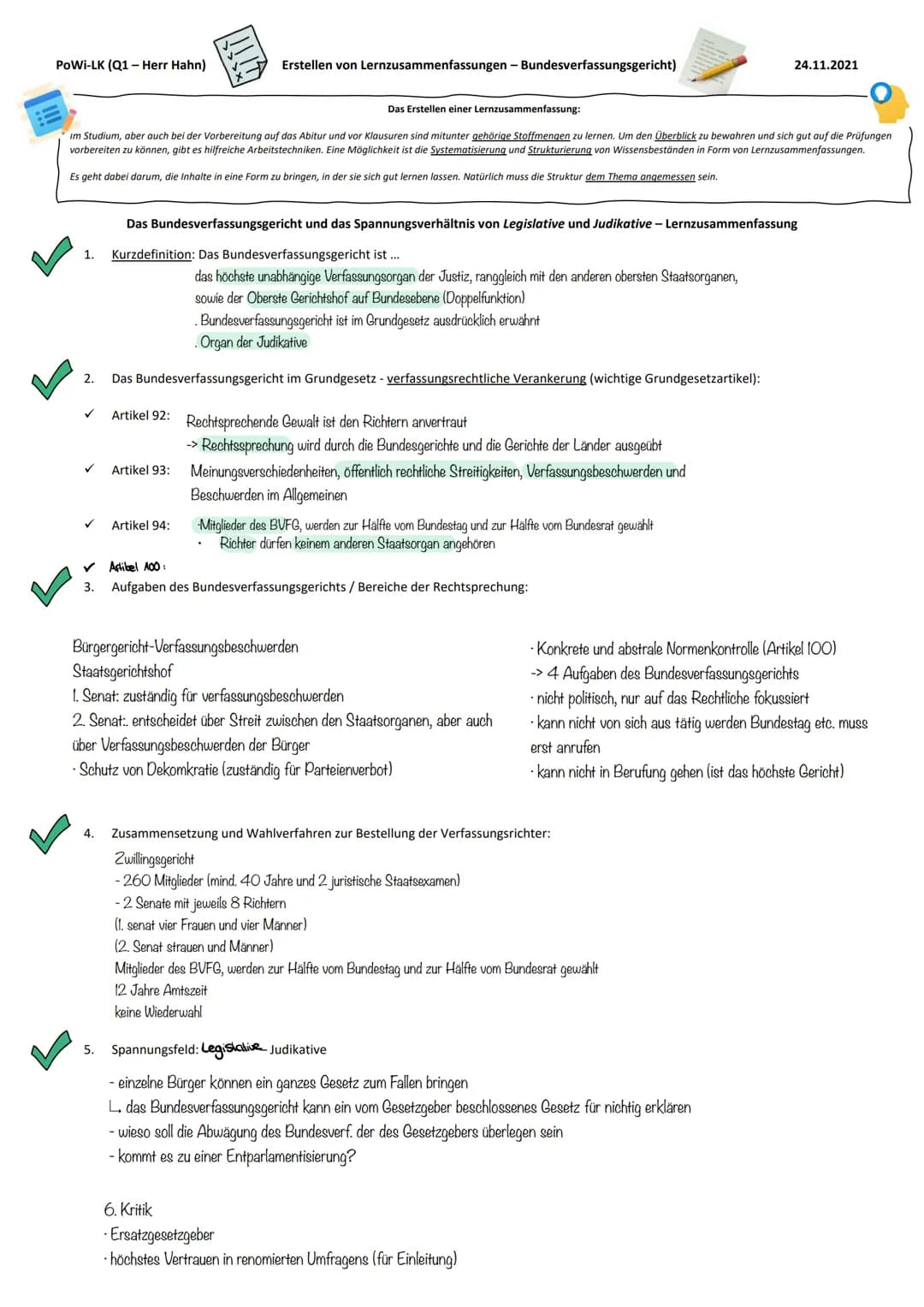 PoWi-GK (Q1 - Herr Hahn)
Das Erstellen einer Lernzusammenfassung:
Im Studium, aber auch bei der Vorbereitung auf das Abitur und vor Klausure