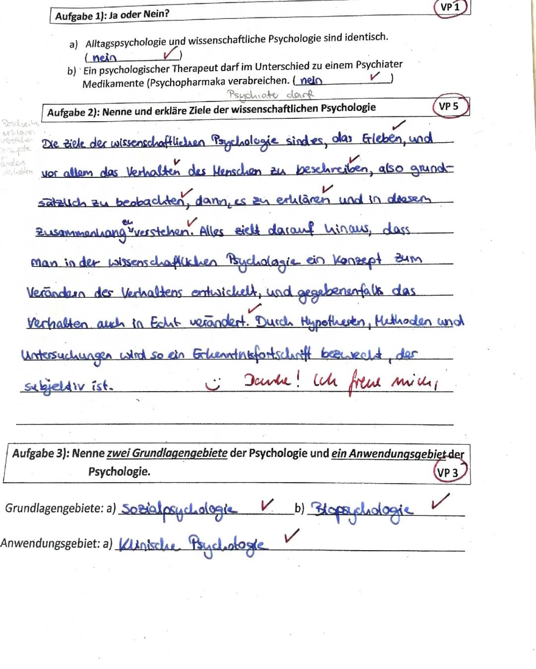 Klausur Psychologie 