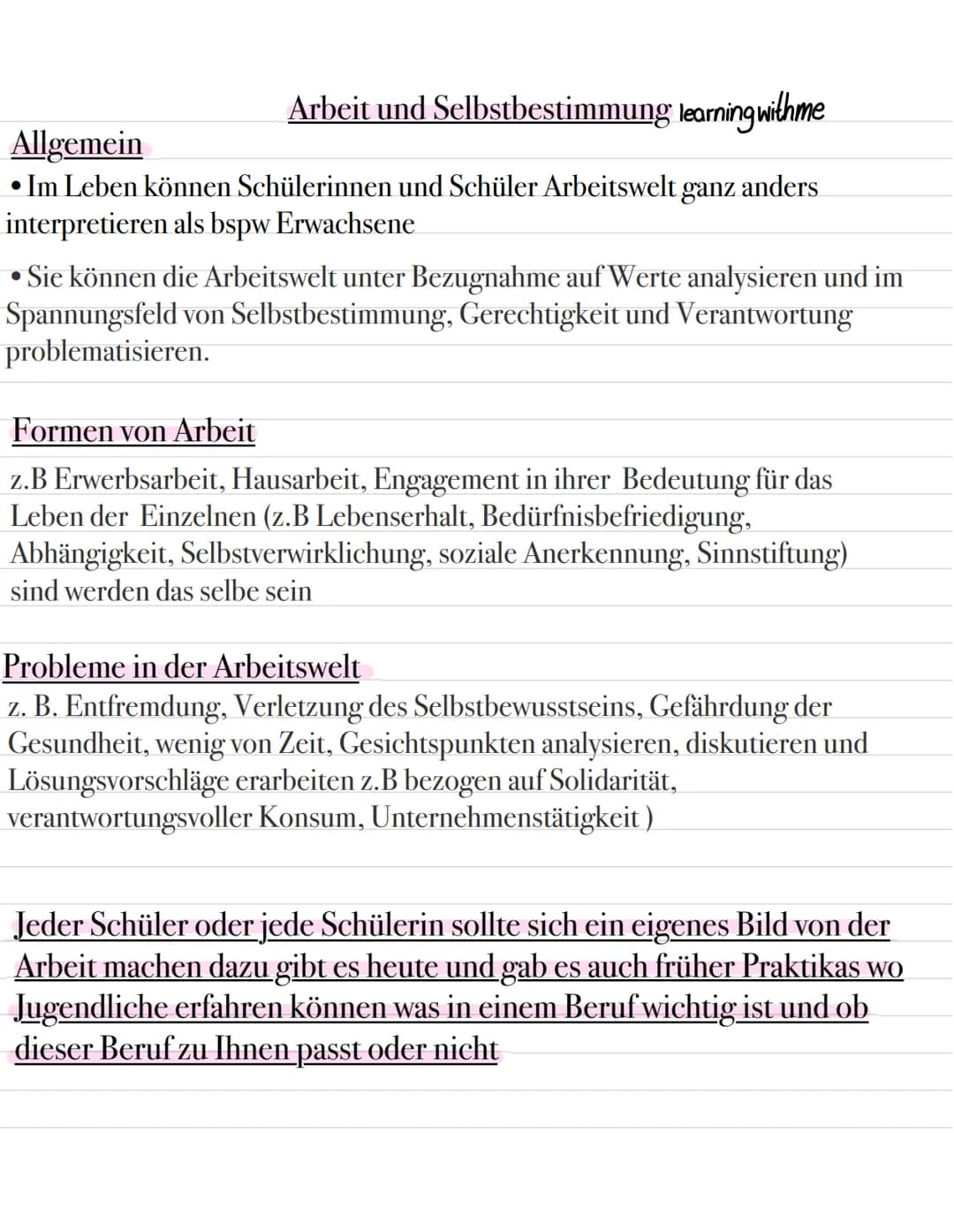 Arbeit und Selbstbestimmung learning withme
Allgemein
•Im Leben können Schülerinnen und Schüler Arbeitswelt ganz anders
interpretieren als b