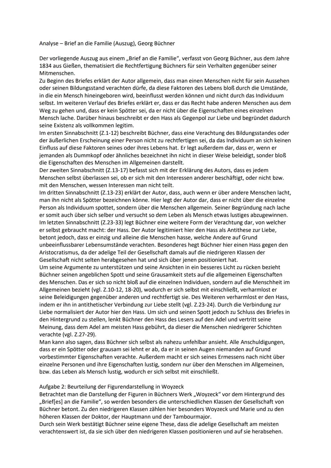 
<p>Der vorliegende Auszug stammt aus einem "Brief an die Familie", den Georg Büchner im Jahr 1834 in Gießen verfasst hat. In diesem Brief t