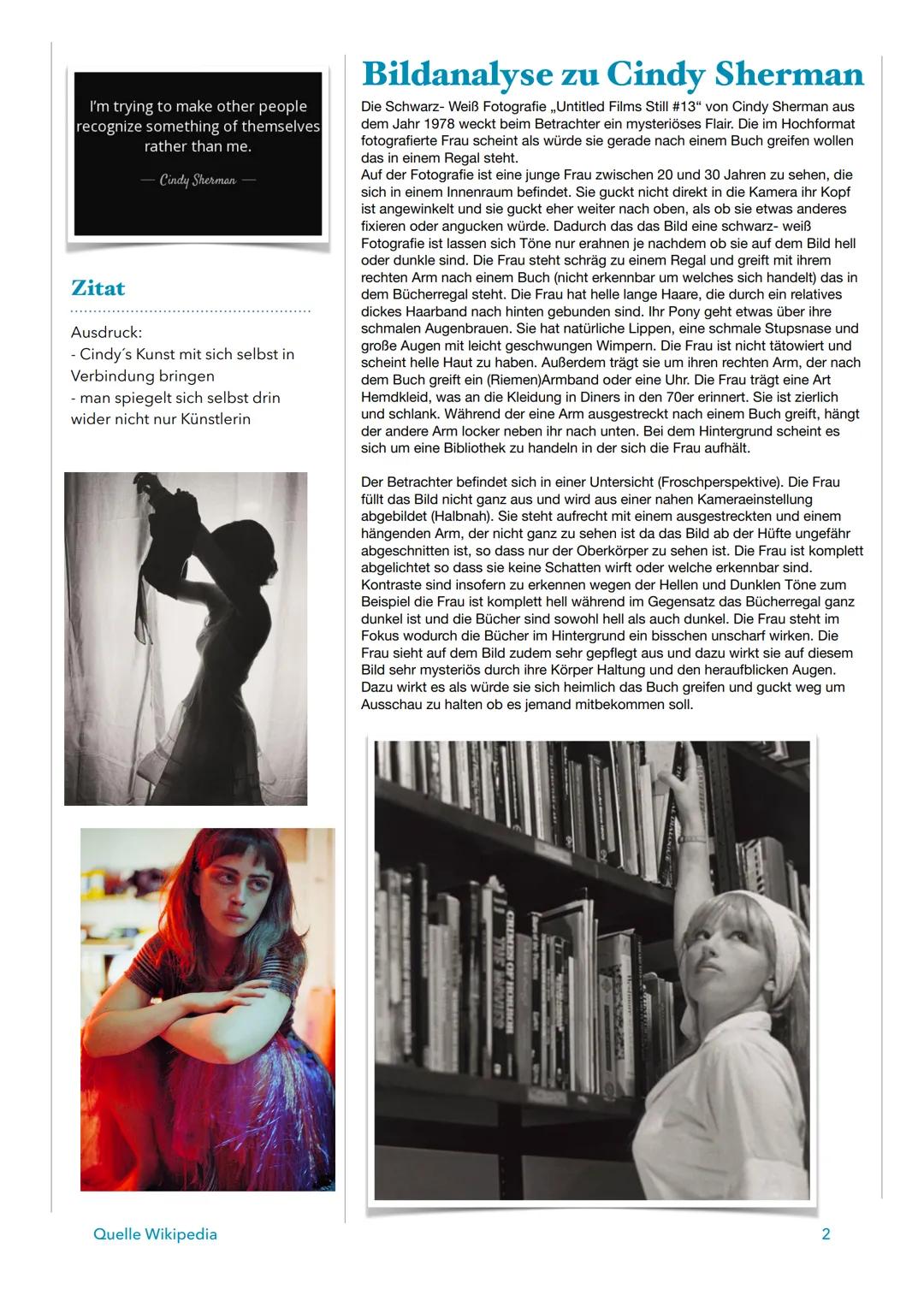 14. Oktober 2021

# CINDY SHERMAN

US-amerikanische Künstlerin und Fotografin

### Cynthia,, Cindy“
Morris Sherman

Geboren: 19. Januar 1954