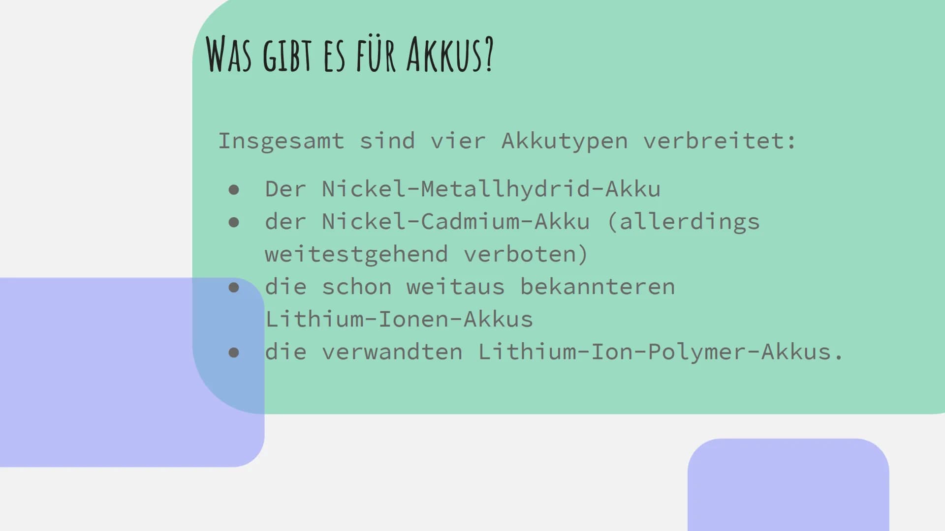 Akkumulatoren
Von Pia Geilenkirchen Inhalt:
●
●
●
Was ist ein Akkumulator ?
O Allgemeine Funktion
Was gibt es für Akkus?
Wie sind Akkus aufg