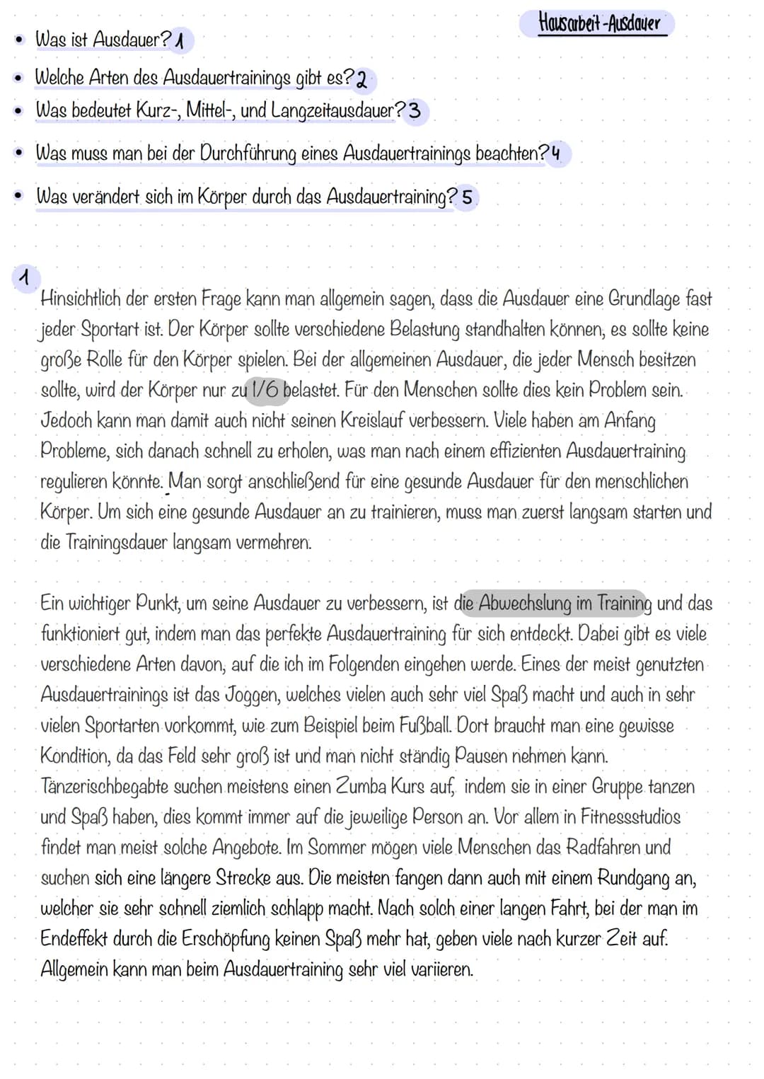 • Was ist Ausdauer?
Welche Arten des Ausdauertrainings gibt es? 2.
Was bedeutet Kurz-, Mittel-, und Langzeitausdauer?3
●
●
Hausarbeit-Ausdau