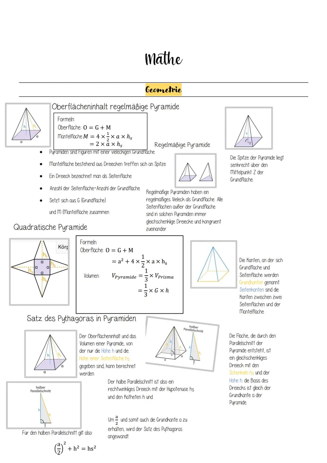   halbe
Seitenfläche
At
AS
A=5 a ha
A=2,5-
Volumen Regelmäßiger Pyramiden berechnen
Welche Rechnungen sind für die
Berechnung des Flächeninh