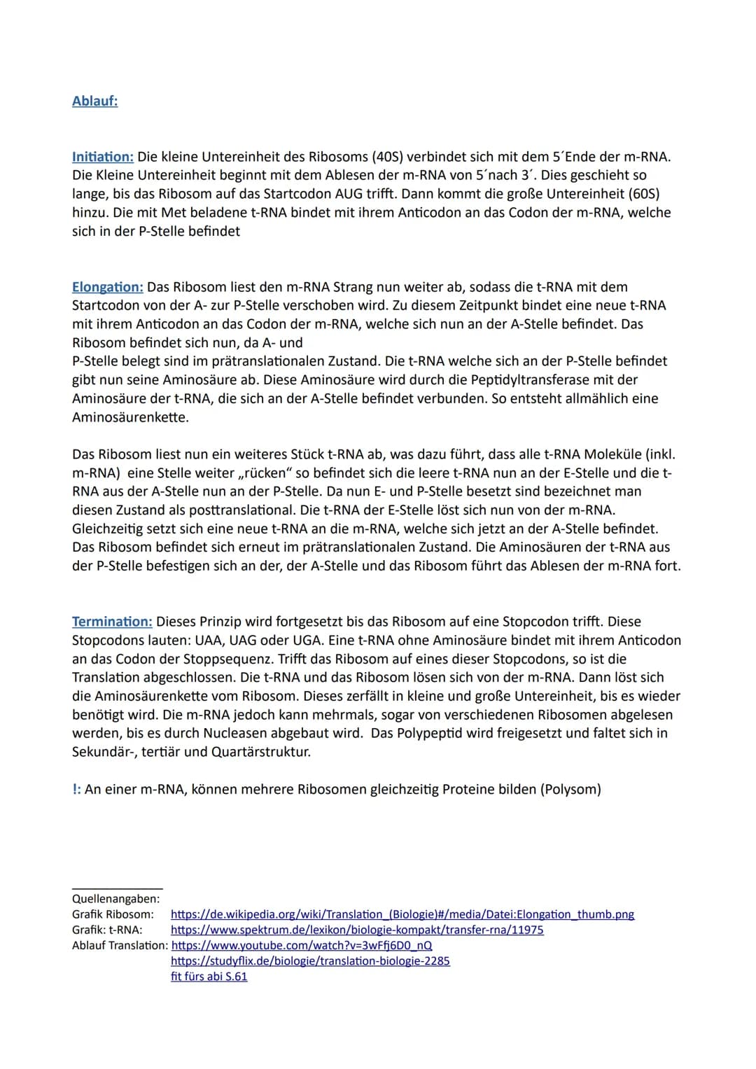 Biologie
Proteinbiosynthese II - Die Translation
Die DNA enthält den Bauplan für alle Proteine unseres Körpers. In der DNA liegen die
Erbinf