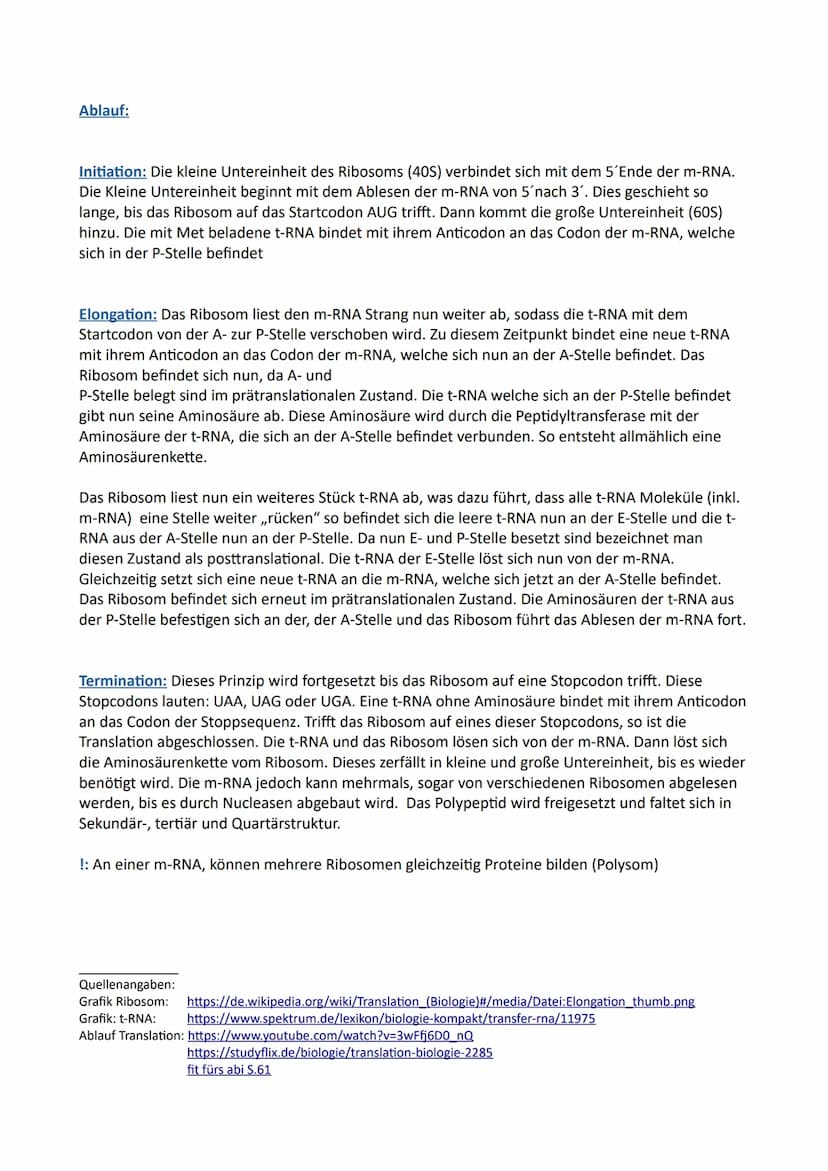 Biologie
Proteinbiosynthese II - Die Translation
Die DNA enthält den Bauplan für alle Proteine unseres Körpers. In der DNA liegen die
Erbinf
