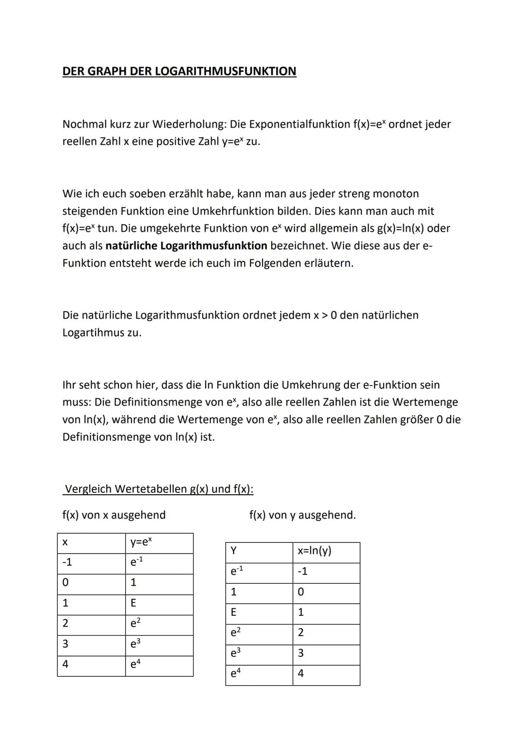 
<h2 id="umkehrfunktionen">Umkehrfunktionen</h2>
<p>Eine Umkehrfunktion entsteht durch eine Spiegelung der "Originalfunktion" an der Winkelh