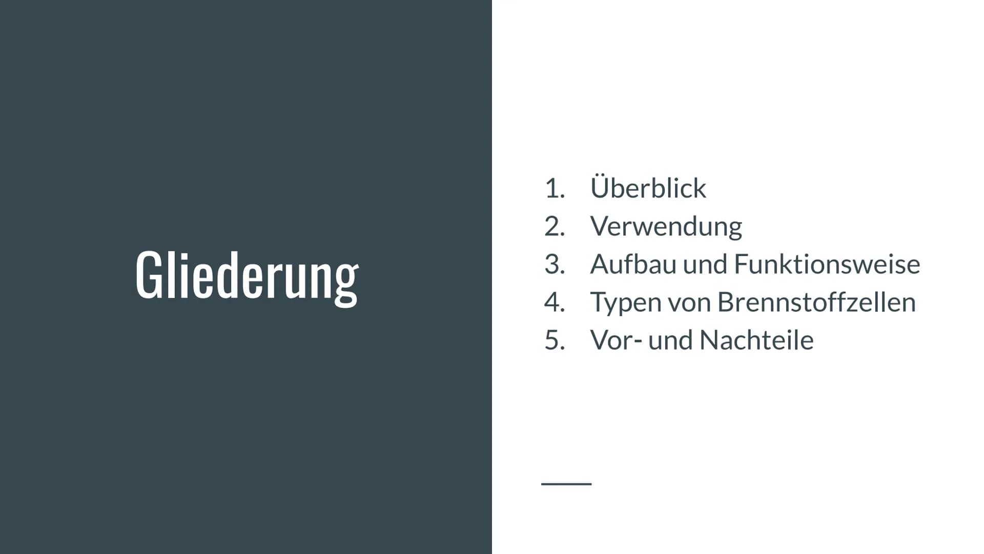 Brennstoffzellen - Energiewandler der Zukunft?
GLIEDERUNG
1. Überblick (allgemeine Informationen und Geschichtliches)
2. Verwendung (Warum B