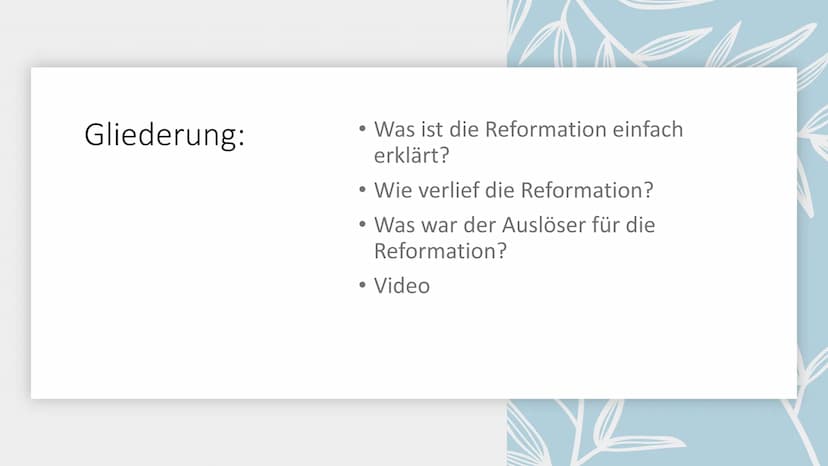 SP
+
M
Reformation
eine kirchliche
Erneuerungsbewegung
Ye Gliederung:
• Was ist die Reformation einfach
erklärt?
Wie verlief die Reformation