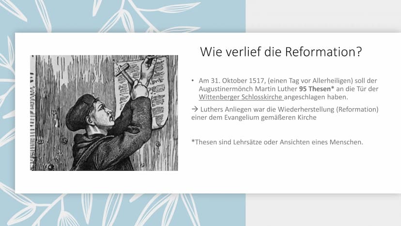 SP
+
M
Reformation
eine kirchliche
Erneuerungsbewegung
Ye Gliederung:
• Was ist die Reformation einfach
erklärt?
Wie verlief die Reformation