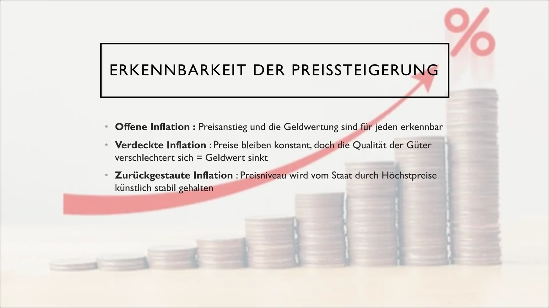 INFLATION & DEFLATION INHALT:
- Definition (Inflation & Deflation)
- Ursachen
- Vor- und Nachteile
- Messung
- Arten
崑 ●
●
●
●
●
INFLATION
S