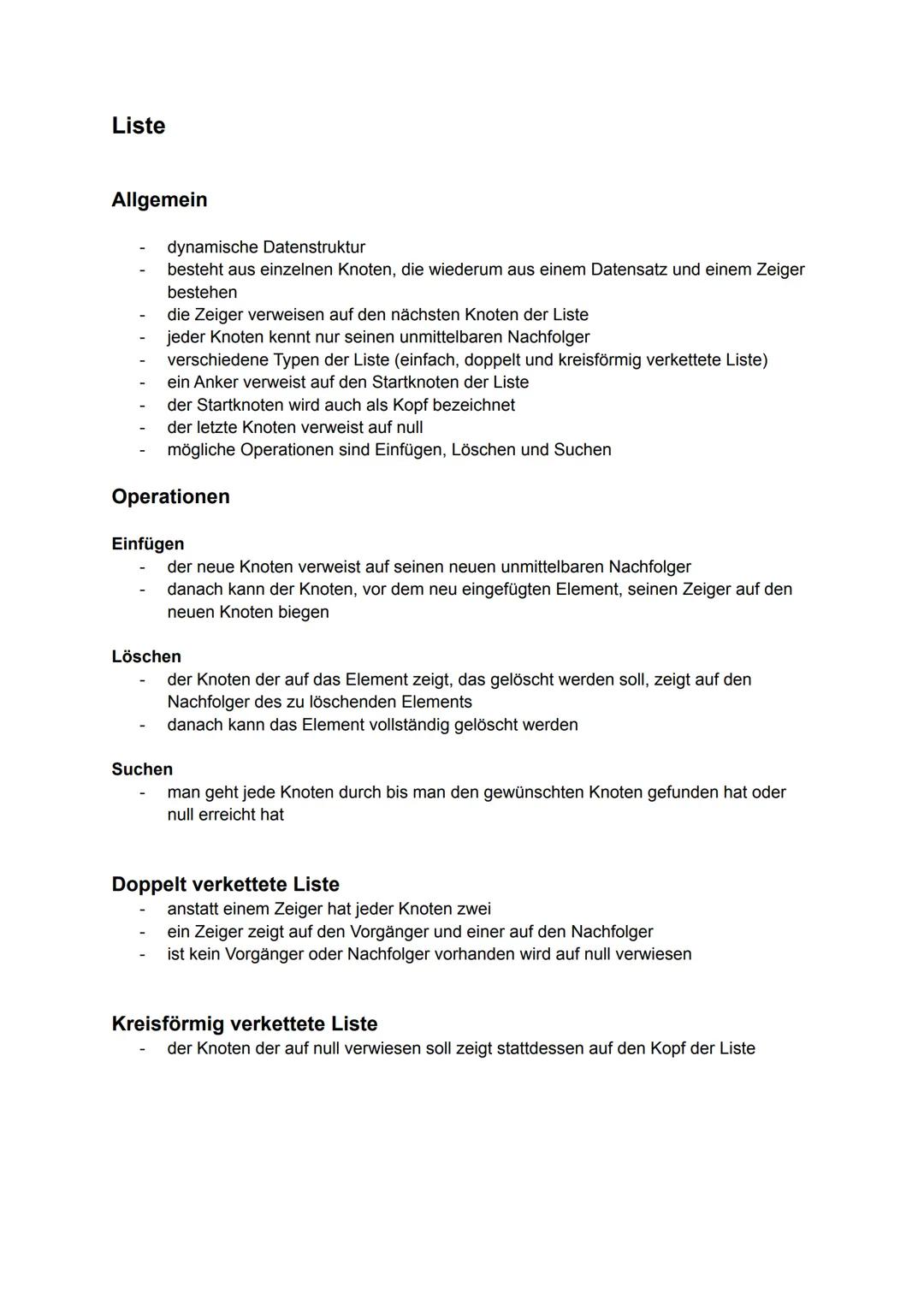 Allgemein
Datenstrukturen helfen Daten und Informationen im Speicher zu verwalten und zu
organisieren
Lineare Datenstrukturen
Statische und 