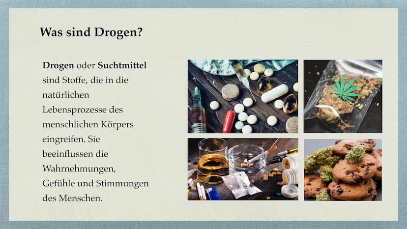 Cannabis Gliederung
Was sind Drogen?
• Cannabis - alles auf einem Blick
Unterteilung Cannabis in
●
Haschisch/Marihuana
●
Wirkung durch den S
