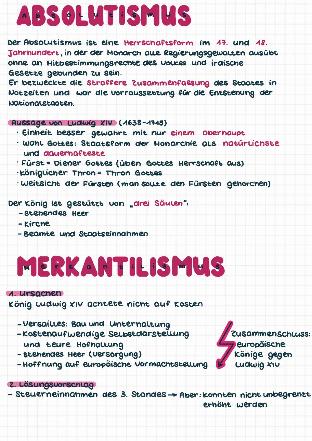 Absolutismus,  Merkantilismus, Aufklärung 