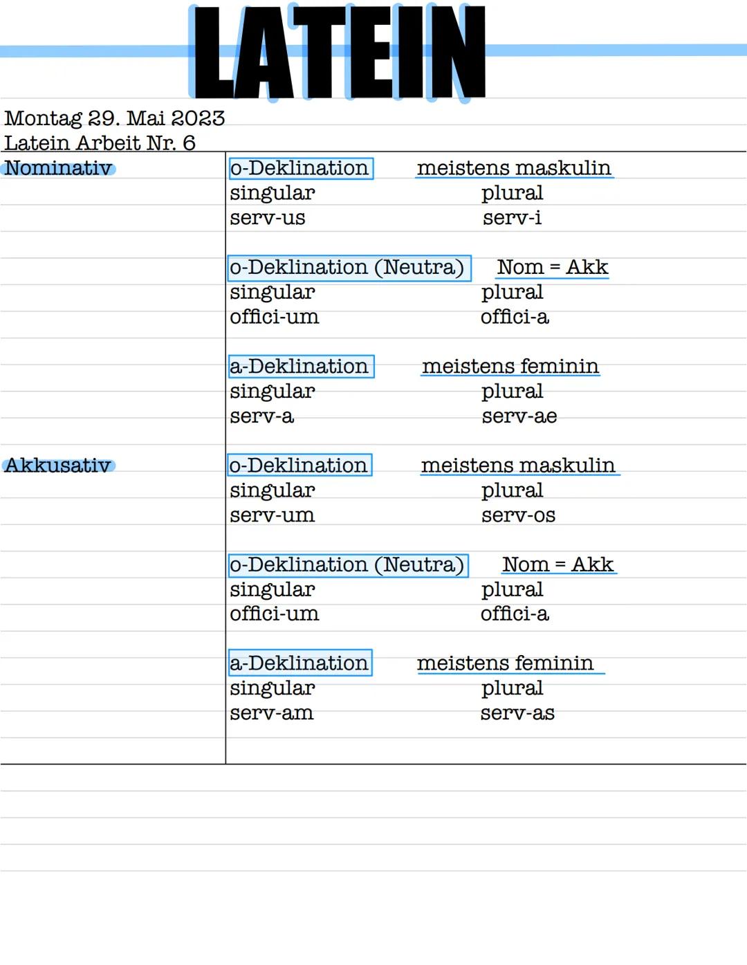 # LATEIN
Montag 29. Mai 2023
Latein Arbeit Nr.6
Infinitive
audire, clamare, laborare, endung = re

esse
esse = sein
sum = ich bin sumus = wi