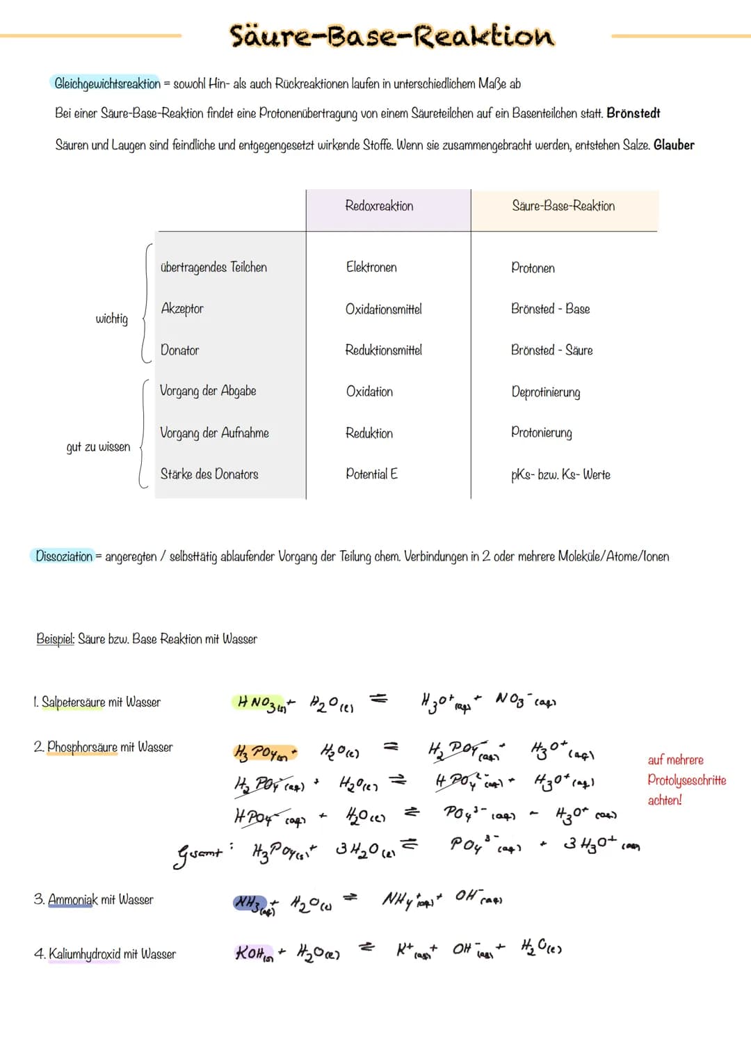 Säure-Base-
Chemie
von hier aus Übertrag z zu fast allen anderen Themen, also wichtig Säuren sind Protonendonatoren. Brönstedt
irrelevant (b