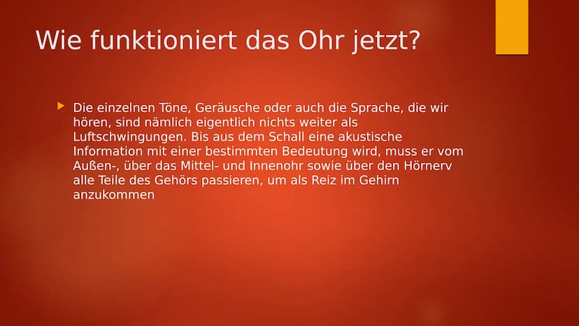 Das Ohr Inhaltsverzeichnis
Informationen zum Ohr
Das Ohr
Innen Ohr Informationen zum Ohr
Durch Luft wird Schall zum Ohr getragen und gelangt
