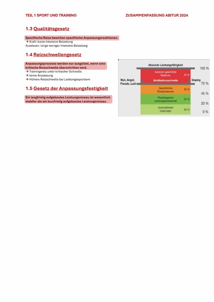 TEIL 1 SPORT UND TRAINING
ZUSAMMENFASSUNG ABITUR 2024
1. ALLGEMEINE BIOLOGISCHE GRUNDLAGEN UND
GESETZMÄBIGKEITEN DES TRAININGS
1.1 HOMÖOSTAS
