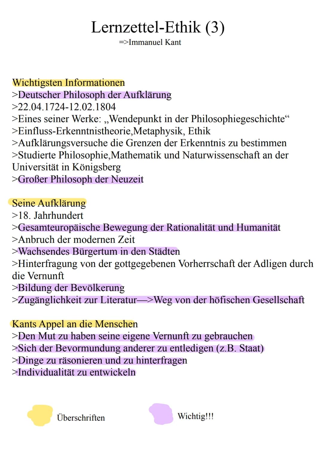 Lernzettel-Ethik (1)
=> Allgemeines
1.Warum Ethik?
>um richtig zu Handeln
>ethisch zu handeln macht das Leben lebenswerter
(wie du mir, so i