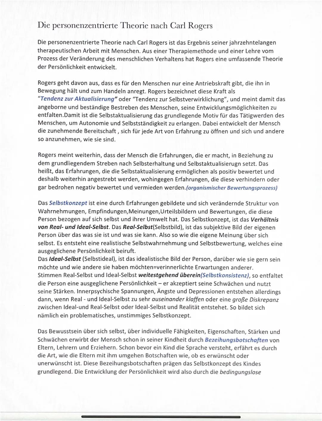 Die Personenzentrierte Theorie nach Carl Rogers 