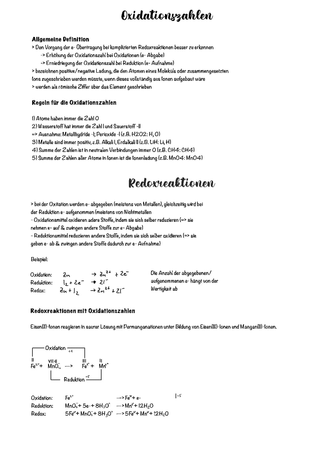 Oxidationszahlen Redoxreaktionen