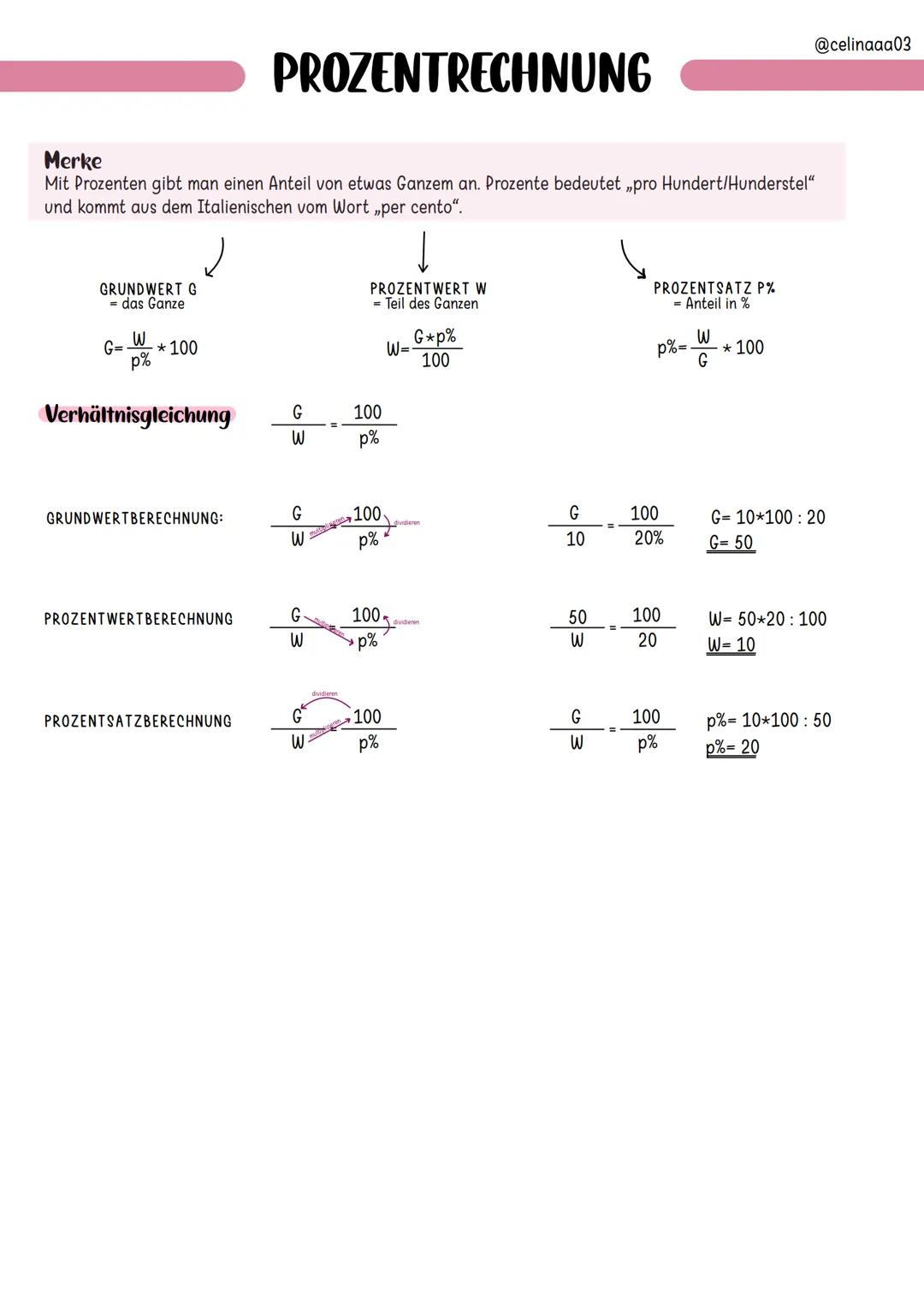 # PROZENTRECHNUNG

Merke
Mit Prozenten gibt man einen Anteil von etwas Ganzem an. Prozente bedeutet „pro Hundert/Hunderstel"
und kommt aus d