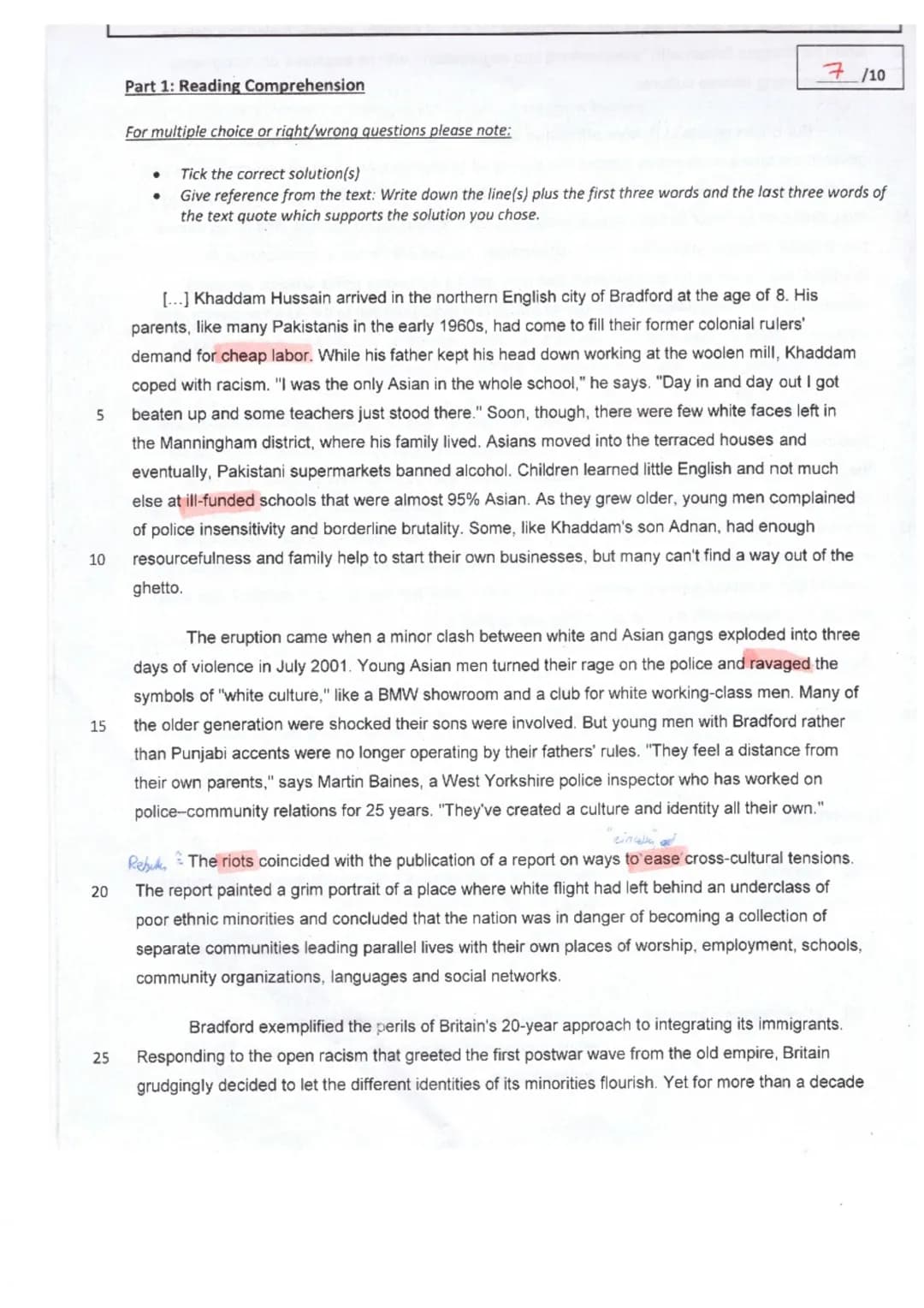 5
10
15
20
25
Part 1: Reading Comprehension
For multiple choice or right/wrong questions please note:
●
●
7/10
Tick the correct solution(s)
