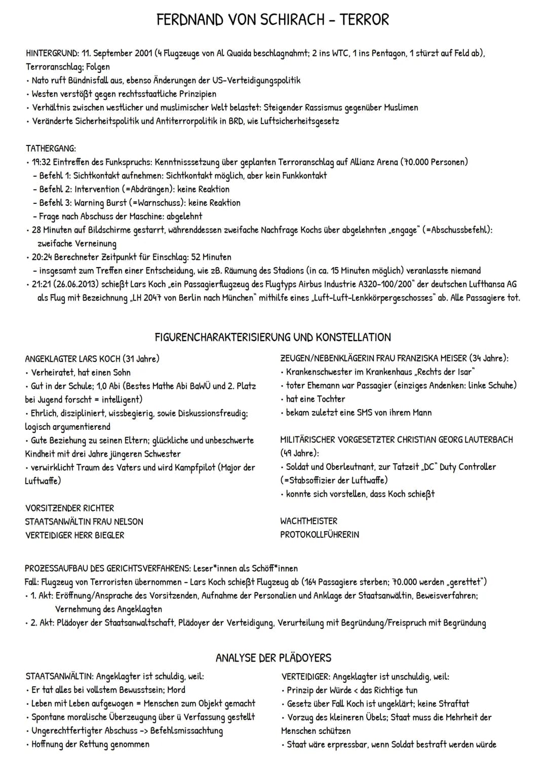 FERDNAND VON SCHIRACH - TERROR
HINTERGRUND: 11. September 2001 (4 Flugzeuge von Al Quaida beschlagnahmt; 2 ins WTC, 1 ins Pentagon, 1 stürzt