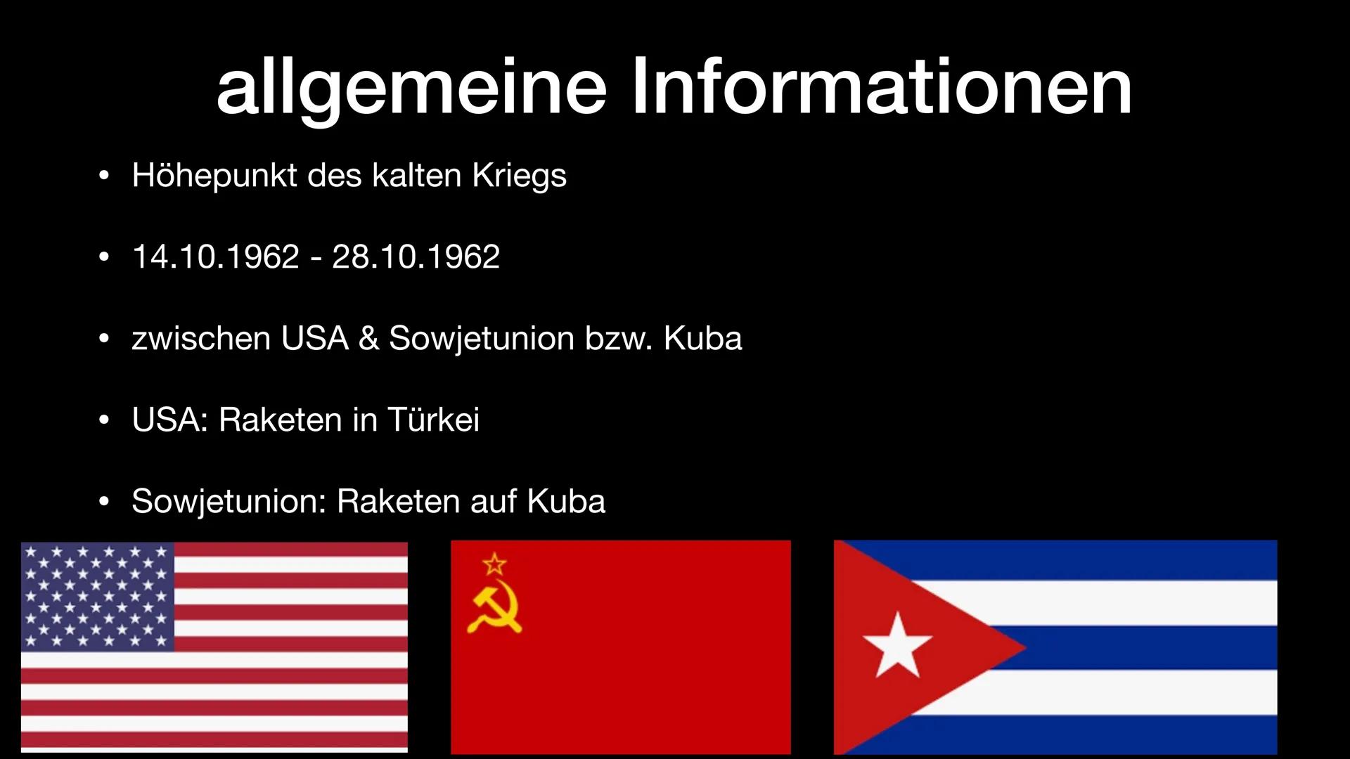STOP BASES
STOP
NO WAR BLOCKADE
CUBA
EAST WEST
HANDS OFF
CUBA
Kubakrise NO WAR
over CUBA # Struktur

- allgemeine Informationen

- Vorgeschi