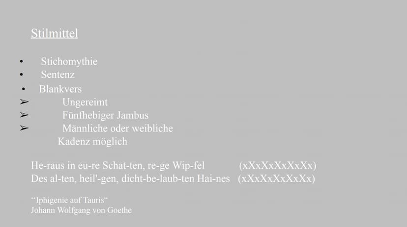 Die Weimarer Klassik Aufbau
Entstehung
Zeitgeschichtliche Einordnung
Menschenbild
Epochenmerkmale
Stilistische Merkmale
Bekannte Werke
Eine 