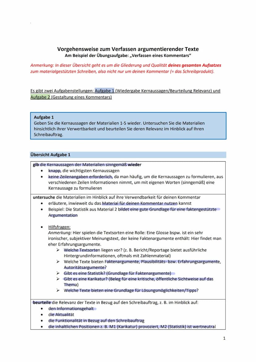 Materialgestütztes Verfassen argumentierender Texte
Kernaussagen
wiedergeben
>Karikatur/Foto
➤ Statistik
➤ Bericht
zusammenfassende
Wiederga