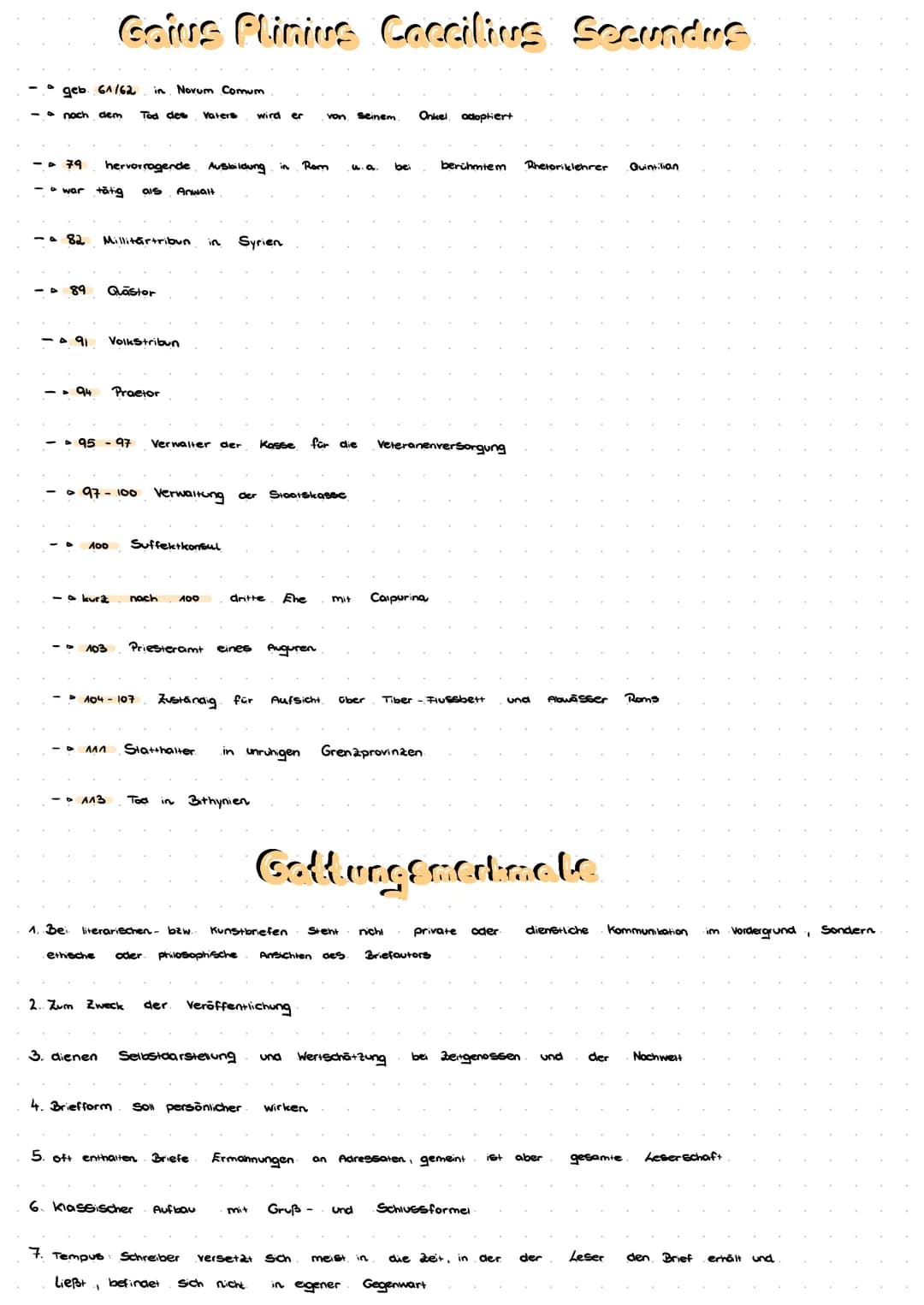 geb.
61/62
- nach dem Tod des Vaters wird er von seinem
Gaius Plinius Caccilius Secundus
-
79 hervorragende
- war tätig als Anwalt
- 89
• 91