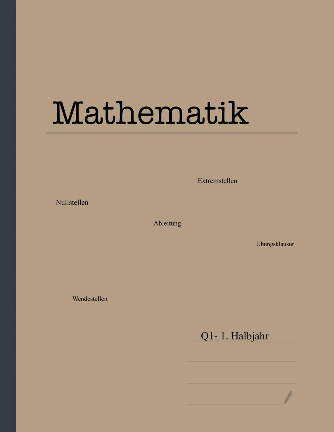 Mathematik
Nullstellen
Wendestellen
Ableitung
Extremstellen
Übungsklausur
Q1-1. Halbjahr fableitung
immer dann anzuwenden, wenn
etwas im Exp