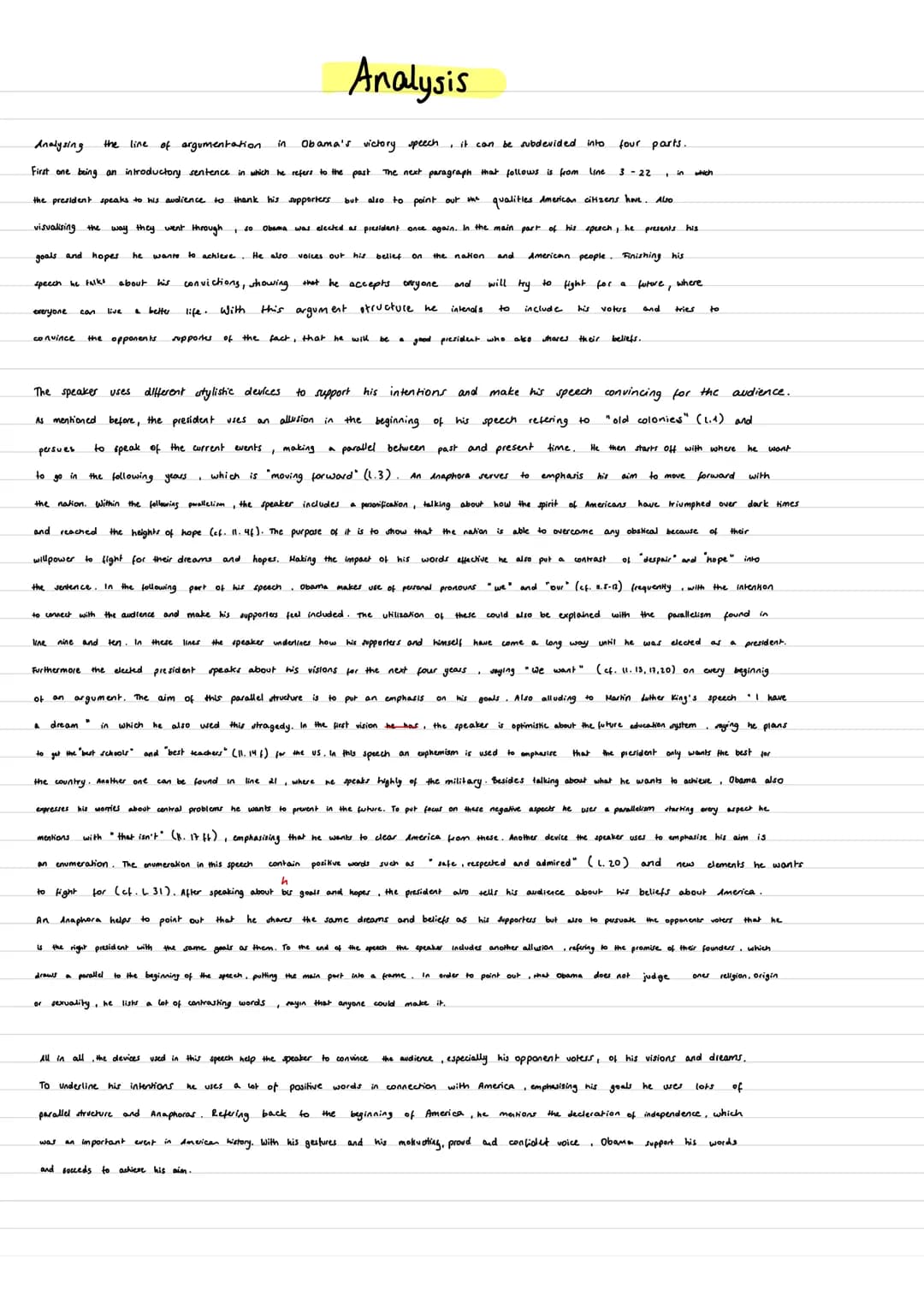 metaphor
use of personal pronouns
repetition
of
the word.
Anaphora
parallelism
parallel
structure
(Anaphora)
Barack Obama's victory speech, 