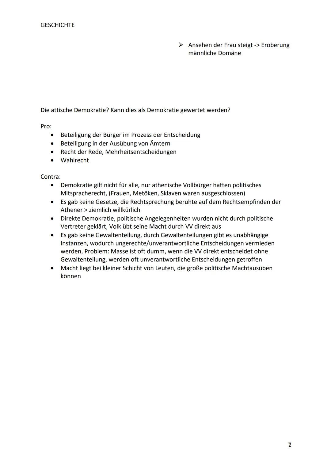 GESCHICHTE
Gesellschaftliche Strukturen in Athen 800-500 v.Chr.
Öffentliche Sphäre:
Polis (= Gemeinschaft von mehreren 1000 Bürgern): städti