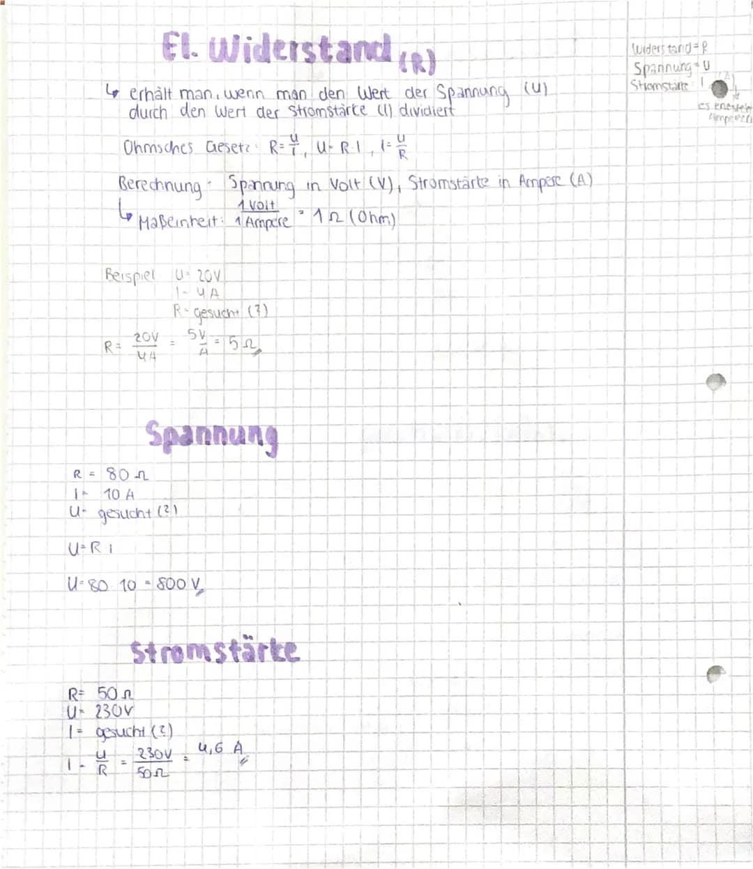 El. Widerstand (R)
↳ erhält man, wenn man den Wert der Spannung (4)
durch den Wert der Stromstärke (1) dividiert
Ohmsches Gesetz R=7², U•R.1