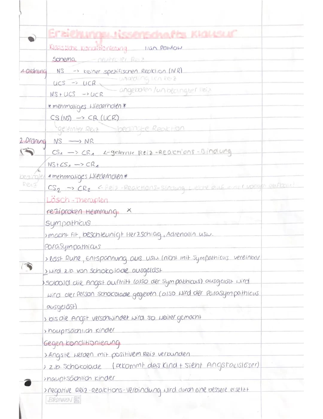 Erziehunge tissenschafts Klausur
Klassische Konditionering Van Pawlow
Schema
A-Ordnung NS
-> keiner spezifischen Reaktion (NVR)
・unbeding Le