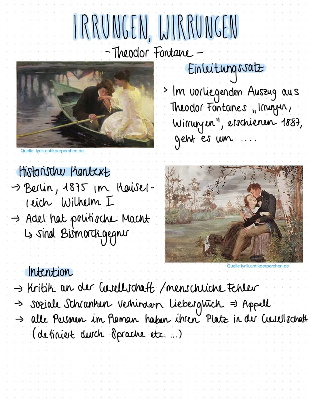 IRRUNGEN, WIRRUNGEN
-Theodor Fontane -
Quelle: lyrik.antikoerperchen.de
Historische Kontext
→ Berlin, 1875 im Kaisel-
Teich Wilhelm I.
→ Ade