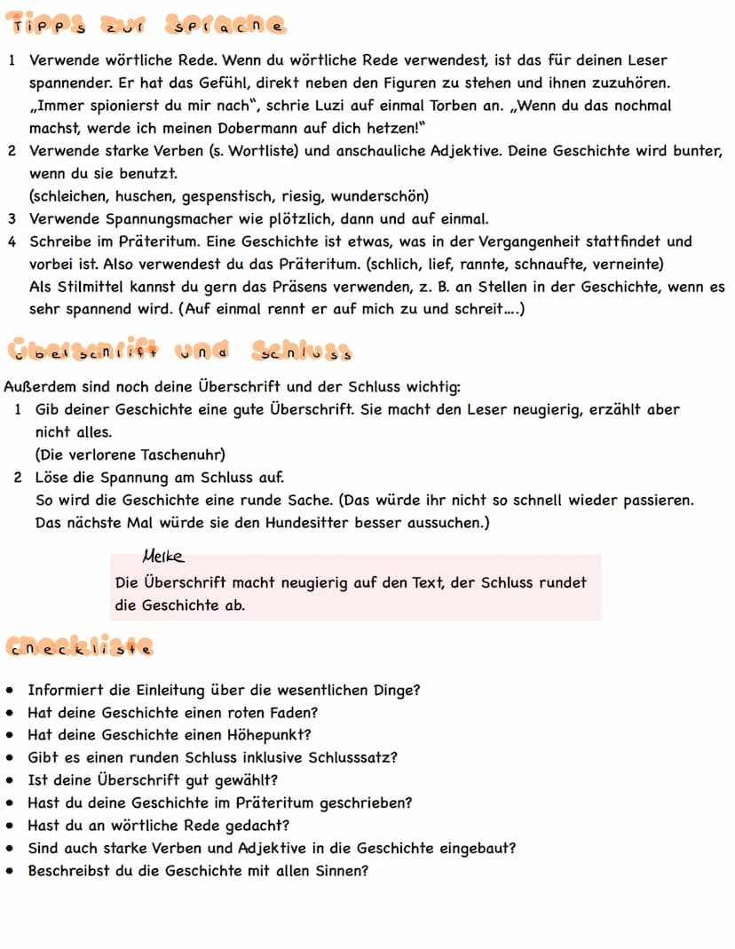 eine spannende beschichte
schreiben
einleitung
Schreibe eine gute Einleitung. In der Einleitung informierst du den Leser über..
• Ort(ein Kl